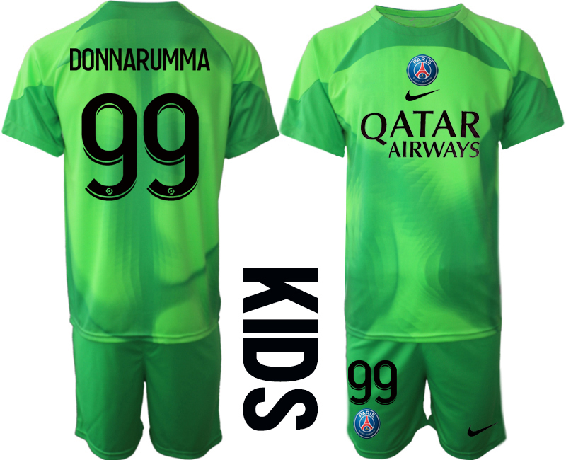 Youth 2022-2023 Paris Saint-Germain 99 DONNARUMMA green goalkeeper kids jerseys Suit