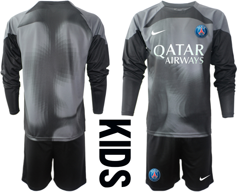 Youth 2022-2023 Paris Saint-Germain Blank Black goalkeeper long sleeve kids jerseys Suit