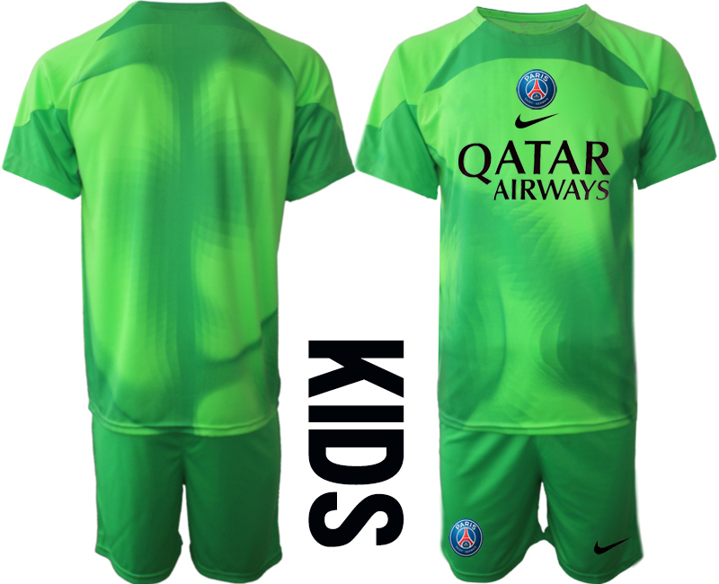 Youth 2022-2023 Paris Saint-Germain Blank green goalkeeper kids jerseys Suit