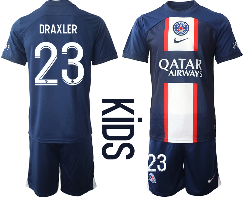 Youth 2022-2023 Paris St Germain 23 DRAXLER home kids jerseys Suit