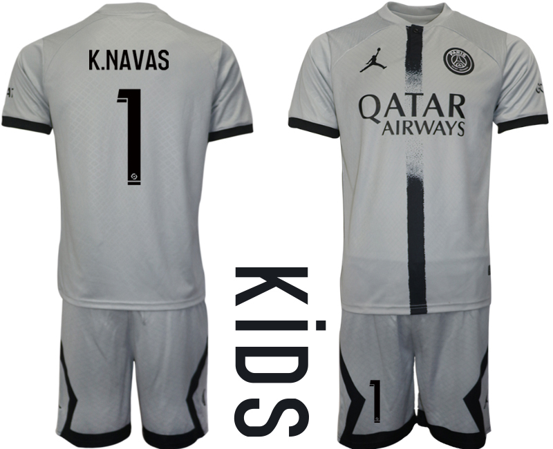 Youth 2022-2023 Paris saint germain 1 K.NAVAS away kids jerseys Suit