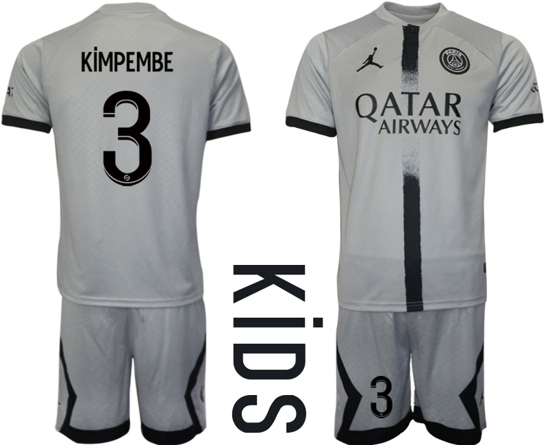 Youth 2022-2023 Paris saint germain 3 KiMPEMBE away kids jerseys Suit