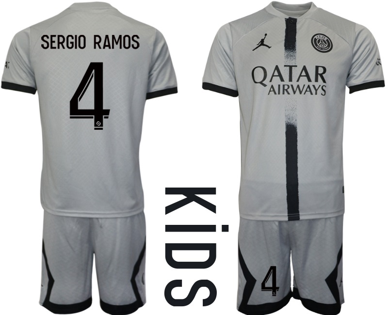 Youth 2022-2023 Paris saint germain 4 SERGIO RAMOS away kids jerseys Suit