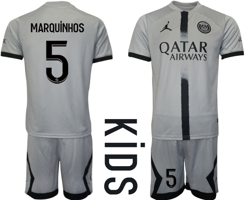 Youth 2022-2023 Paris saint germain 5 MARQUiNHOS away kids jerseys Suit