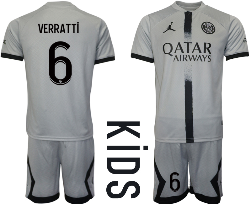 Youth 2022-2023 Paris saint germain 6 VERRATTi away kids jerseys Suit
