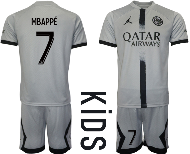 Youth 2022-2023 Paris saint germain 7 MBAPPE away kids jerseys Suit
