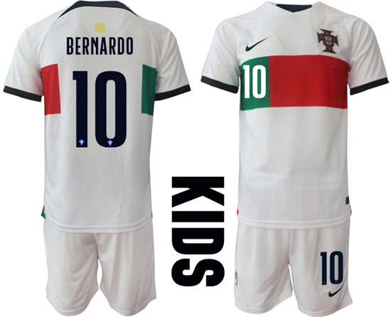 Youth 2022-2023 Portugal 10 BERNARDO away kids jerseys Suit