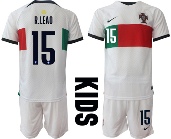 Youth 2022-2023 Portugal 15 R.LEAO away kids jerseys Suit