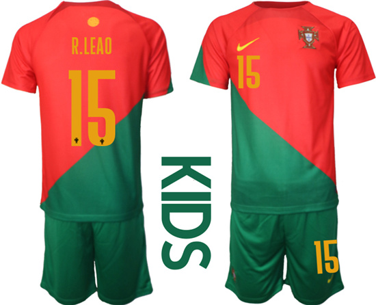 Youth 2022-2023 Portugal 15 R.LEAO home kids jerseys Suit