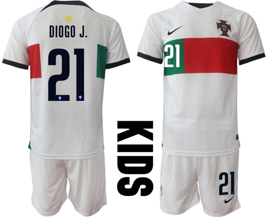 Youth 2022-2023 Portugal 21 DIOGO J. away kids jerseys Suit