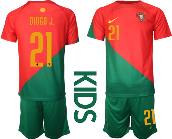 Youth 2022-2023 Portugal 21 DIOGO J. home kids jerseys Suit