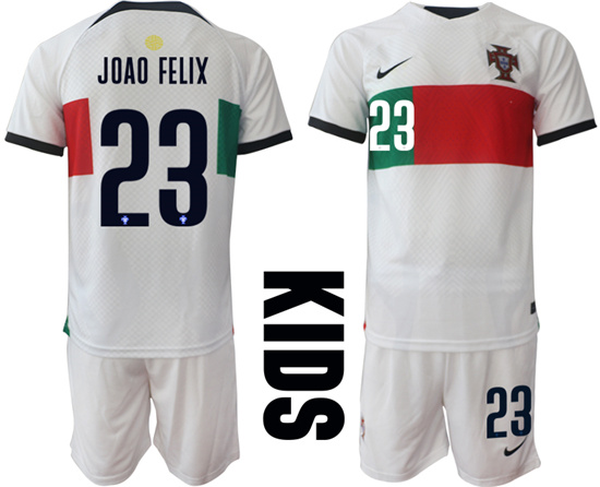 Youth 2022-2023 Portugal 23 JOAO FELIX away kids jerseys Suit