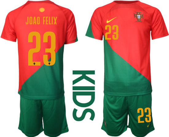 Youth 2022-2023 Portugal 23 JOAO FELIX home kids jerseys Suit