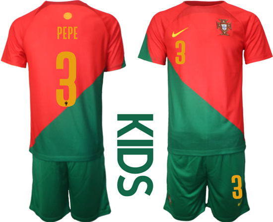 Youth 2022-2023 Portugal 3 PEPE home kids jerseys Suit