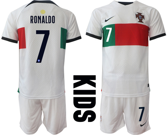 Youth 2022-2023 Portugal 7 RONALDO away kids  jerseys Suit
