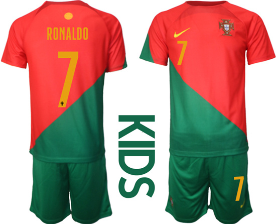 Youth 2022-2023 Portugal 7 RONALDO home kids  jerseys Suit