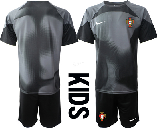 Youth 2022-2023 Portugal Blank black goalkeeper kids jerseys Suit