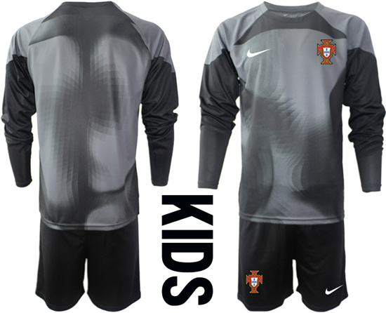 Youth 2022-2023 Portugal Blank black goalkeeper long sleeve kids jerseys Suit