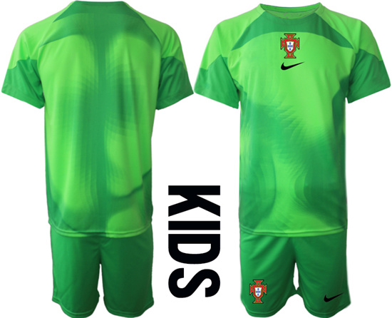 Youth 2022-2023 Portugal Blank green goalkeeper kids jerseys Suit