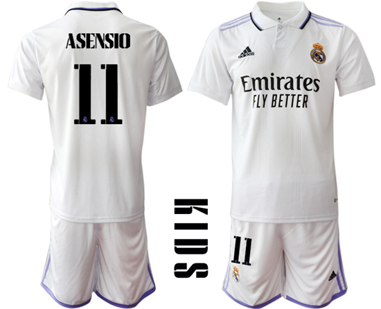 Youth 2022-2023 Real Madrid 11 ASENSIO home kids jerseys Suit