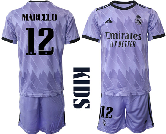 Youth 2022-2023 Real Madrid 12 MARCELO away kids jerseys Suit