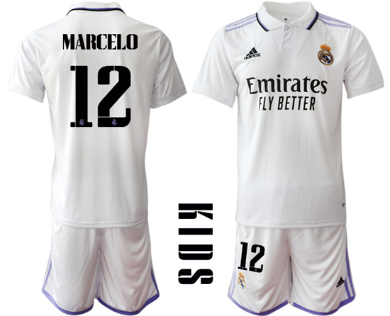 Youth 2022-2023 Real Madrid 12 MARCELO home kids jerseys Suit