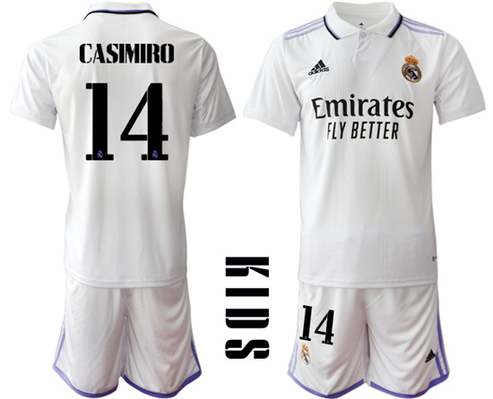 Youth 2022-2023 Real Madrid 14 CASIMIRO home kids jerseys Suit