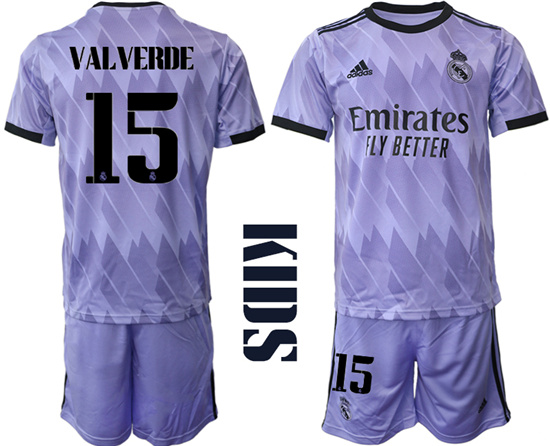 Youth 2022-2023 Real Madrid 15 VALVERDE away kids jerseys Suit
