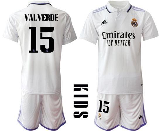 Youth 2022-2023 Real Madrid 15 VALVERDE home kids jerseys Suit