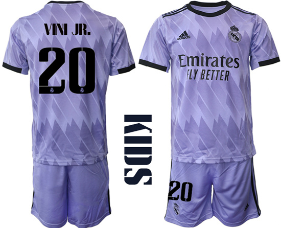 Youth 2022-2023 Real Madrid 20 VINI JR. away kids jerseys Suit
