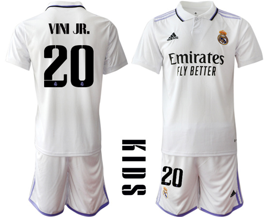 Youth 2022-2023 Real Madrid 20 VINI JR. home kids jerseys Suit