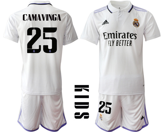 Youth 2022-2023 Real Madrid 25 CAMAVINGA home kids jerseys Suit