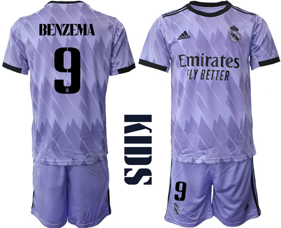 Youth 2022-2023 Real Madrid 9 BENZEMA away kids jerseys Suit