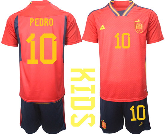 Youth 2022-2023 Spain 10 PEDRO home kids jerseys Suit