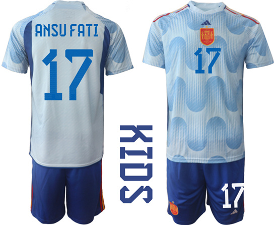 Youth 2022-2023 Spain 17 ANSU FATI away kids jerseys Suit