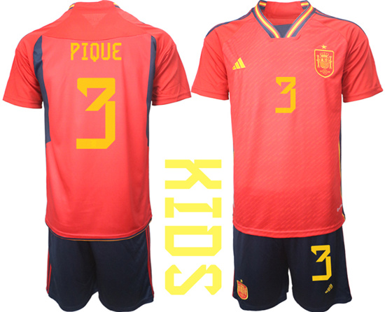 Youth 2022-2023 Spain 3 PIQUE home kids jerseys Suit