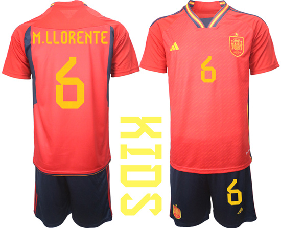 Youth 2022-2023 Spain 6 M.LLORENTE home kids jerseys Suit