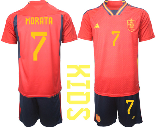 Youth 2022-2023 Spain 7 MORATA home kids jerseys Suit