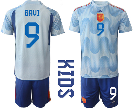 Youth 2022-2023 Spain 9 GAVI away kids jerseys Suit
