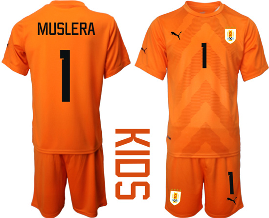 Youth 2022-2023 Uruguay 1 MUSLERA Orange red goalkeeper kids jerseys Suit