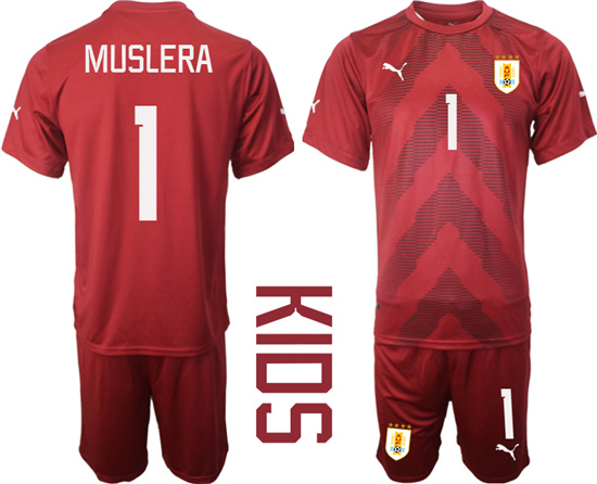 Youth 2022-2023 Uruguay 1 MUSLERA jujube red goalkeeper kids jerseys Suit