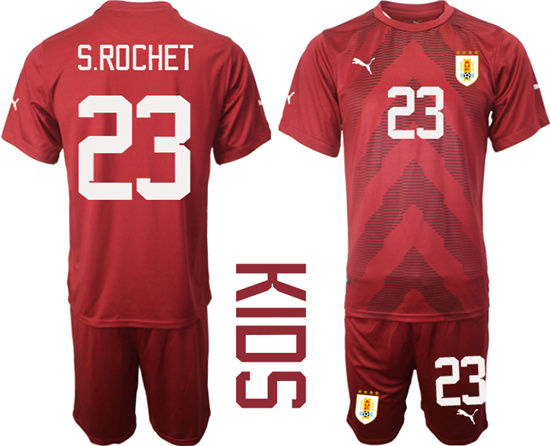 Youth 2022-2023 Uruguay 23 S.ROCHET jujube red goalkeeper kids jerseys Suit