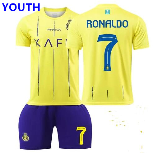Youth 23-24 Riyadh Victory Home Soccer Jersey Suit Set No.7 RONALDO Football Kit Uniform