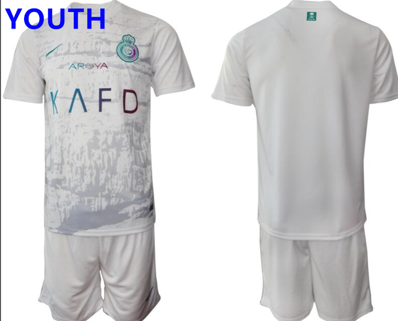 Youth 23-24 Riyadh Victory White Soccer Jersey Suit Set Blank or Custom Football Uniform Kit