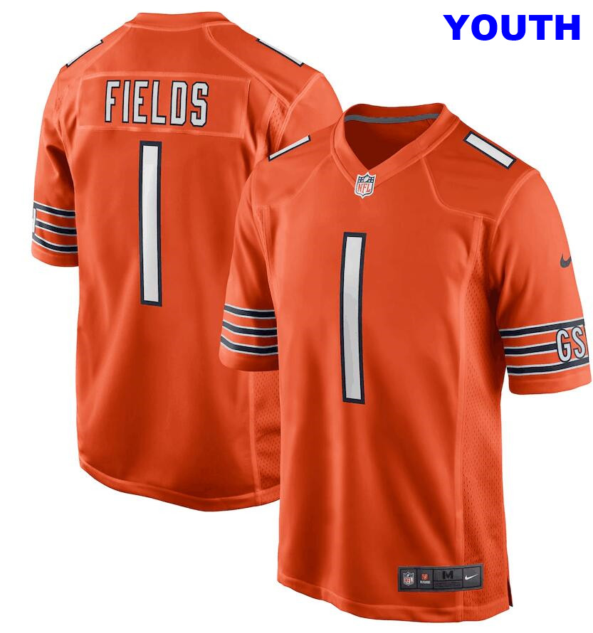 Youth's Chicago Bears #1 Justin Fields Orange 2021 NFL Draft First Round Pick Game nike Jersey