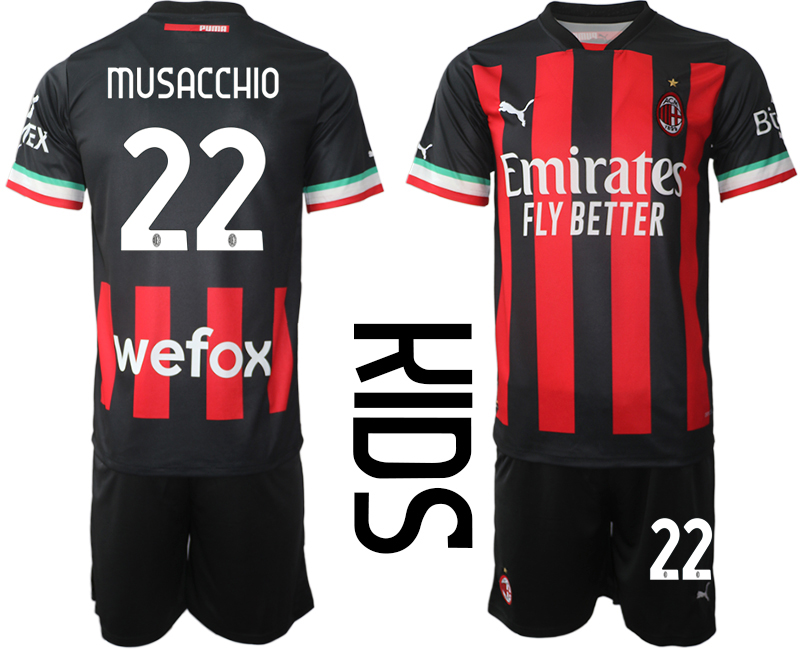 Youth AC milan  22 MUSACCHIO home black kids 2022-23 soccer jerseys suit