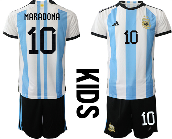 Youth Argentina 10 MARADONA 2022-2023 Home Kids jerseys Suit
