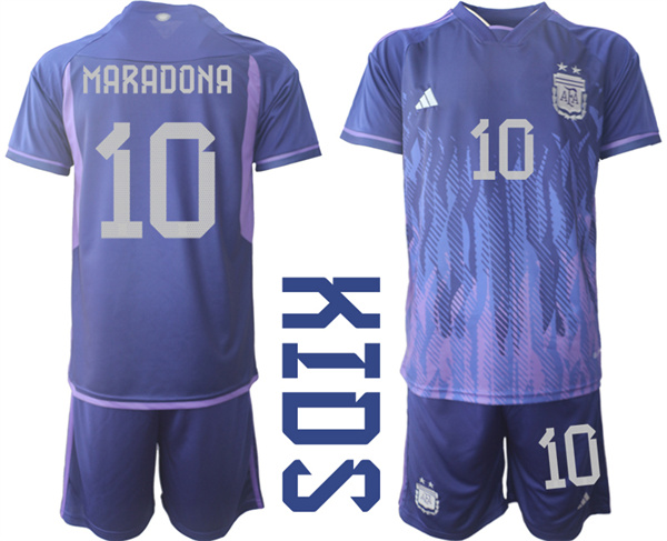 Youth Argentina 10 MARADONA 2022-2023 away Kids jerseys Suit