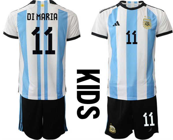 Youth Argentina 11 DI MARIA 2022-2023 Home Kids jerseys Suit