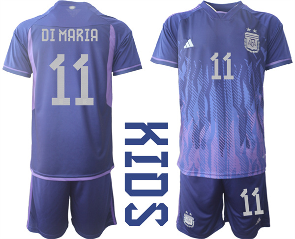 Youth Argentina 11 DI MARIA 2022-2023 away Kids jerseys Suit